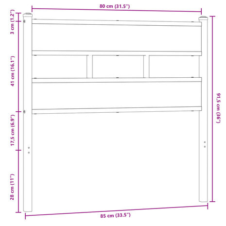 Hoofdbord 80 cm bewerkt hout en staal bruin eikenkleurig 6