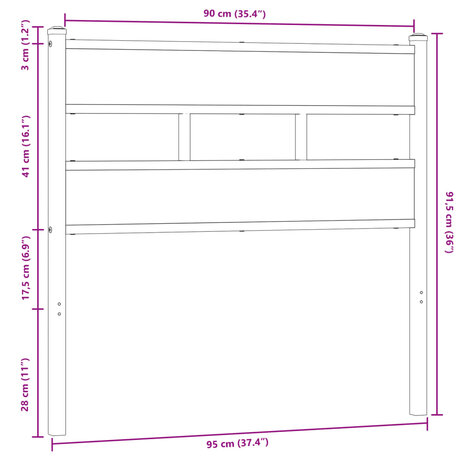 Hoofdbord 90 cm bewerkt hout en staal bruin eikenkleurig 6