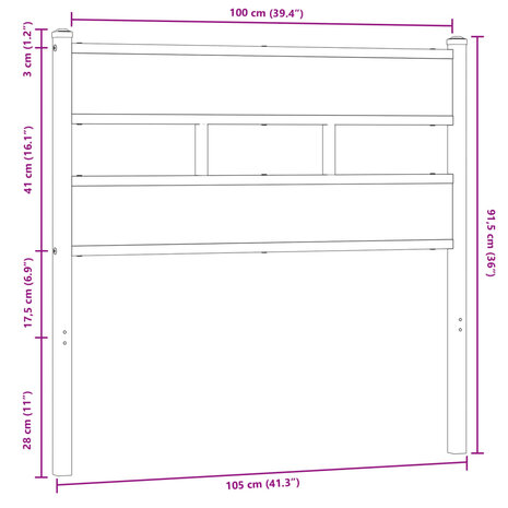 Hoofdbord 100 cm bewerkt hout en staal bruin eikenkleurig 6