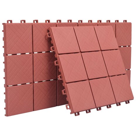 Terrastegels 10 st 30,5x30,5 cm kunststof rood 3