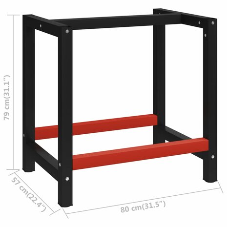 Werkbankframe 80x57x79 cm metaal zwart en rood 7