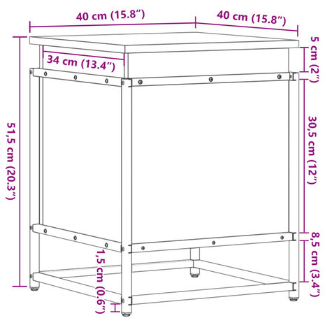 Opbergbox met deksel 40x40x51,5 cm bewerkt hout bruin eiken 10