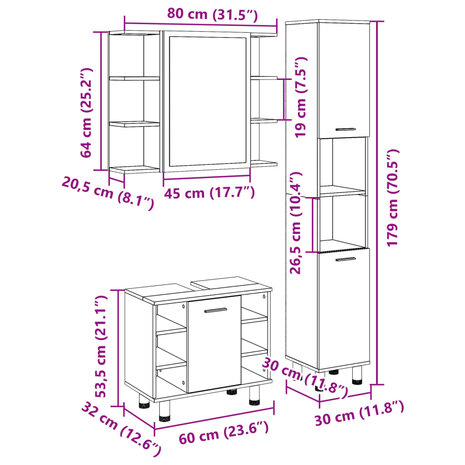 3-delige Badkamermeubelset bewerkt hout sonoma eikenkleurig 12