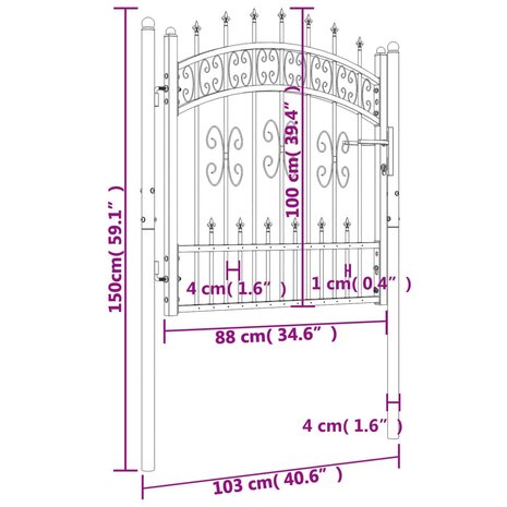 Poort met spijlpunten 103x150 cm gepoedercoat staal zwart 6