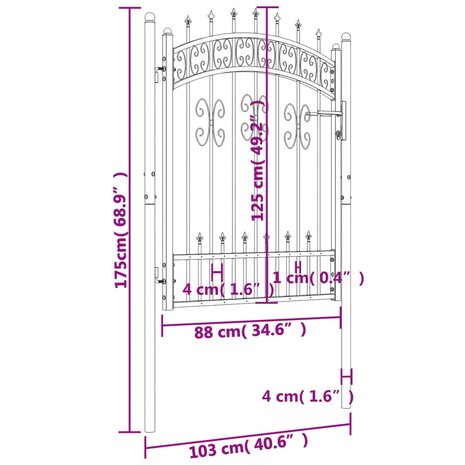 Poort met spijlpunten 103x175 cm gepoedercoat staal zwart 6