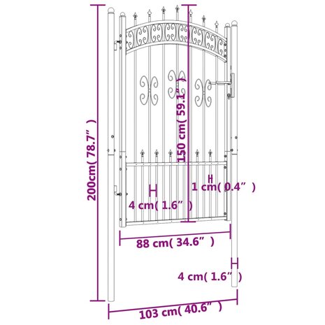 Poort met spijlpunten 103x200 cm gepoedercoat staal zwart 6