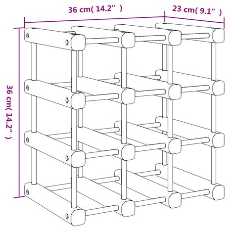 Wijnrek voor 12 flessen 36x23x36 cm massief grenenhout 8