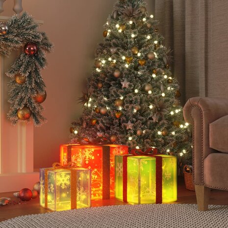 Kerstfiguur cadeaudoos 3 st verlicht 64 warmwitte LED&apos;s 1