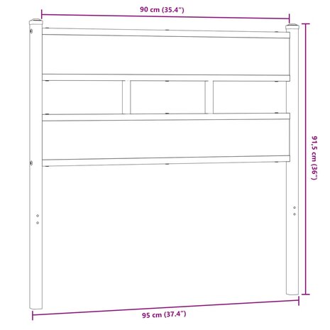 Hoofdbord 90 cm ijzer en bewerkt hout gerookt eikenkleurig 6