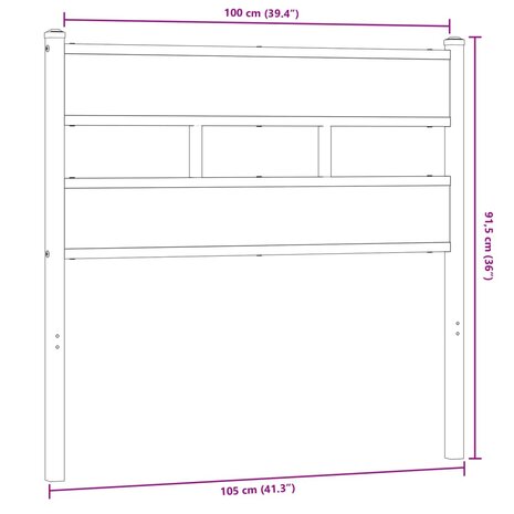 Hoofdbord 100 cm ijzer en bewerkt hout gerookt eikenkleurig 6