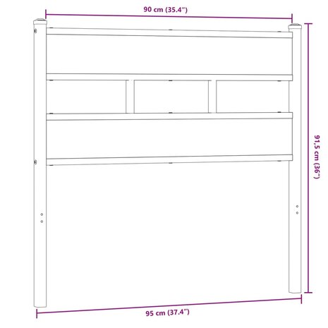 Hoofdbord 90 cm ijzer en bewerkt hout sonoma eikenkleurig 6