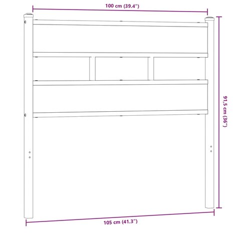 Hoofdbord 100 cm ijzer en bewerkt hout sonoma eikenkleurig 6