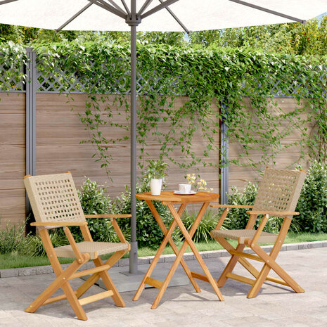 3-delige Bistroset poly rattan en massief hout beige 1