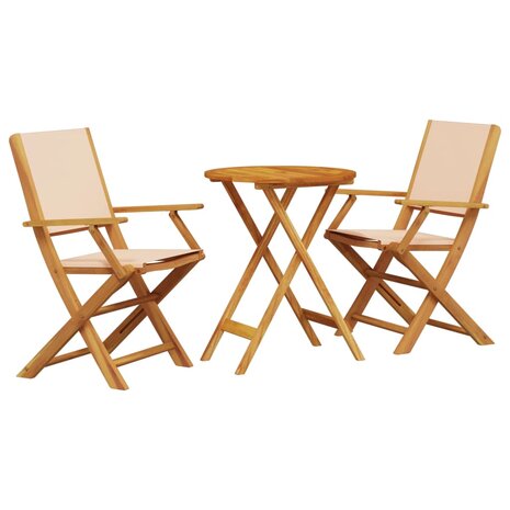 3-delige Bistroset stof en massief hout beige 2