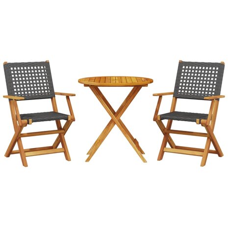 3-delige Bistroset poly rattan en massief hout zwart 2