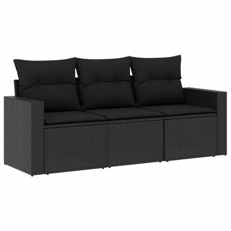 3-delige Loungeset met kussens poly rattan zwart 2