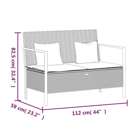 Tuinbank 2-zits met kussens poly rattan zwart 9