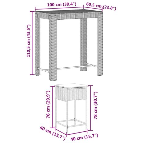 5-delige Tuinbarset met kussens poly rattan zwart 8