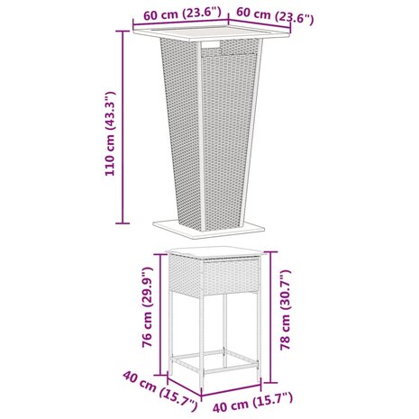 3-delige Tuinbarset met kussens poly rattan grijs 8