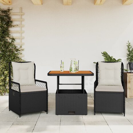 3-delige Tuinset met kussens poly rattan zwart 1