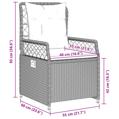 3-delige Tuinset met kussens poly rattan zwart 11