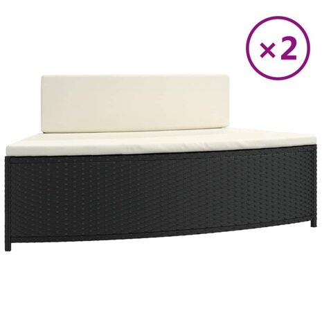 Spa-bankjes met kussens 2 st poly rattan zwart 2