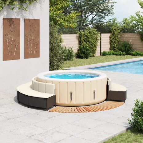 Hottub-ombouw poly rattan en massief acaciahout zwart 2