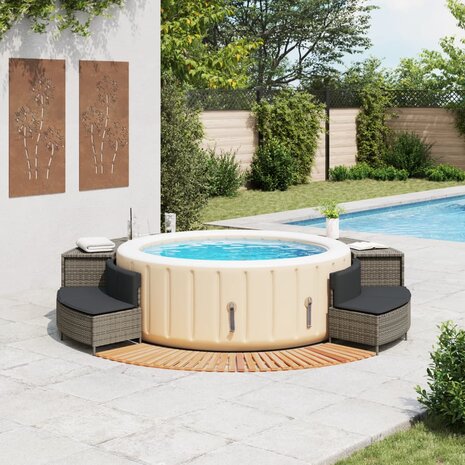 Hottub-ombouw poly rattan massief acaciahout grijs 2