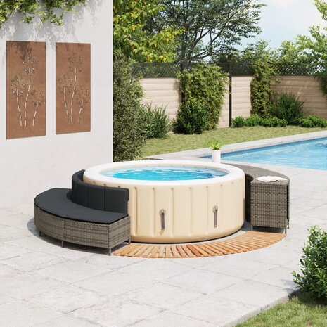 Hottub-ombouw poly rattan massief acaciahout grijs 2