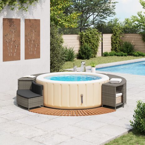 Hottub-ombouw poly rattan massief acaciahout grijs 3