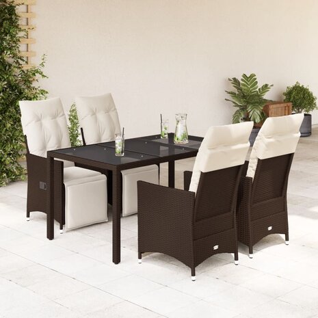 5-delige Bistroset met kussens poly rattan bruin 1