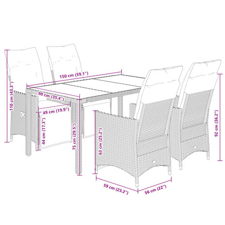 5-delige Bistroset met kussens poly rattan bruin 7