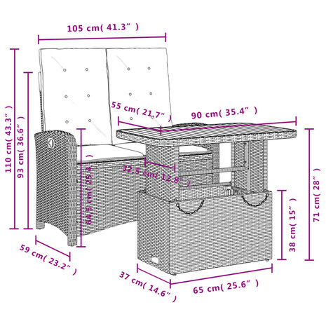 2-delige Tuinset met kussens poly rattan zwart 8