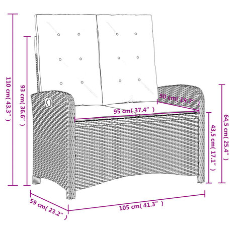 2-delige Tuinset met kussens poly rattan zwart 10