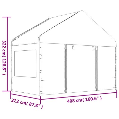 Prieel met dak 4,08x2,23x3,22 m polyetheen wit 6