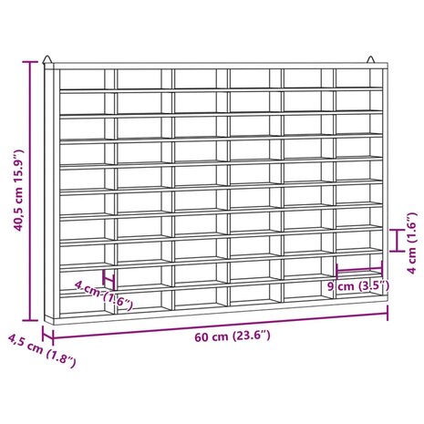 Wandkast met 60 vakken 60x4,5x40,5 cm 9