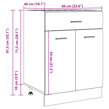 Onderkast met lade 60x46x81,5 cm bewerkt hout betongrijs 11