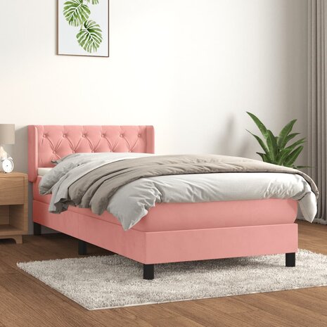 Boxspring met matras fluweel roze 80x200 cm 1