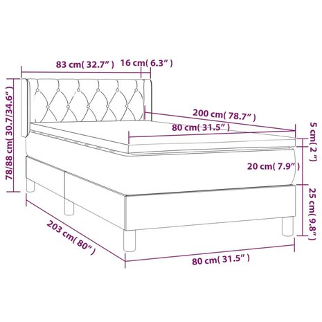 Boxspring met matras fluweel roze 80x200 cm 7