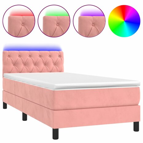 Boxspring met matras en LED fluweel roze 80x200 cm 2