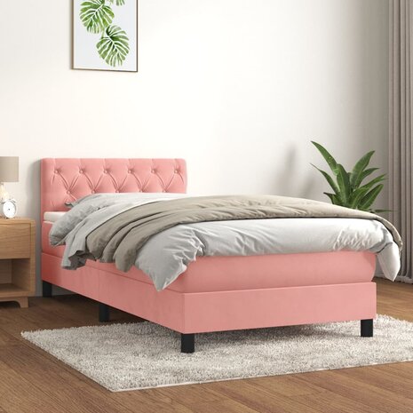 Boxspring met matras fluweel roze 80x200 cm 1