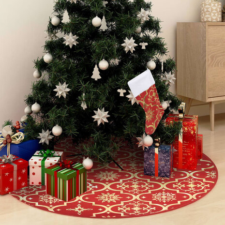 Kerstboomrok luxe met sok 150 cm stof rood 1