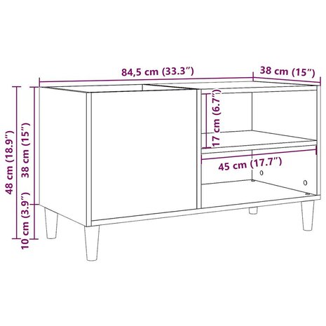 Platenkast 84,5x38x48 cm bewerkt hout oud houtkleurig 10