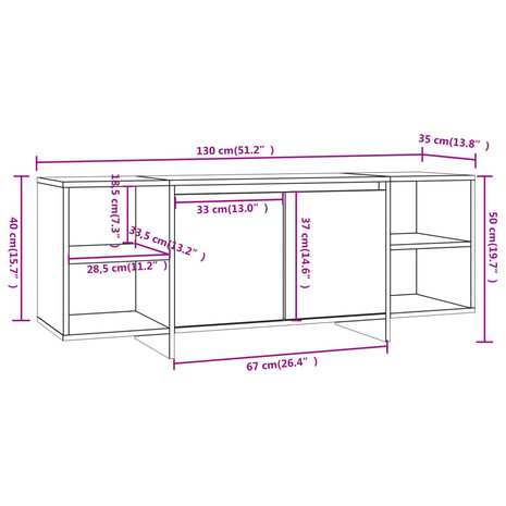 Tv-meubel 130x35x50 cm bewerkt hout grijs sonoma eikenkleurig 8