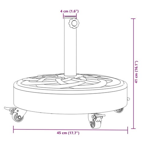 Parasolvoet met wielen voor stok van Ø38 / 48 mm 27 kg rond 8