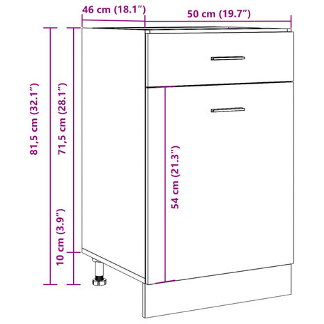 Onderkast met lade 50x46x81,5 cm bewerkt hout betongrijs 12