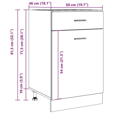 Onderkast met lade 50x46x81,5 cm bewerkt hout oud houtkleurig 12