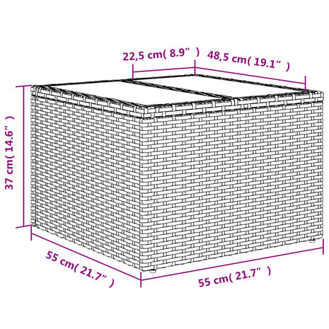 Tuintafel met glazen blad 55x55x37 cm poly rattan beige 9