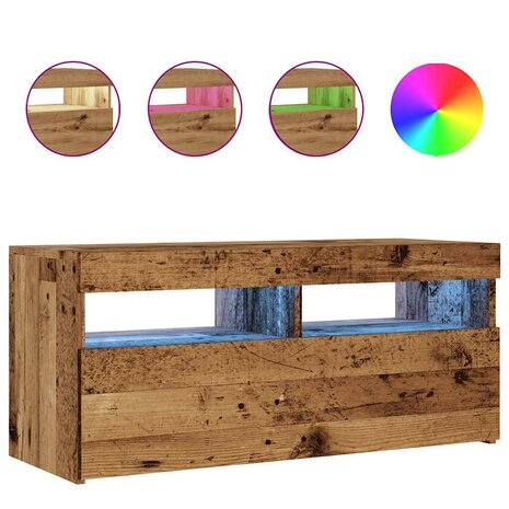 Tv-meubel met LED 90x35x40 cm bewerkt hout oud hout 2