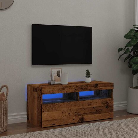 Tv-meubel met LED 90x35x40 cm bewerkt hout oud hout 4